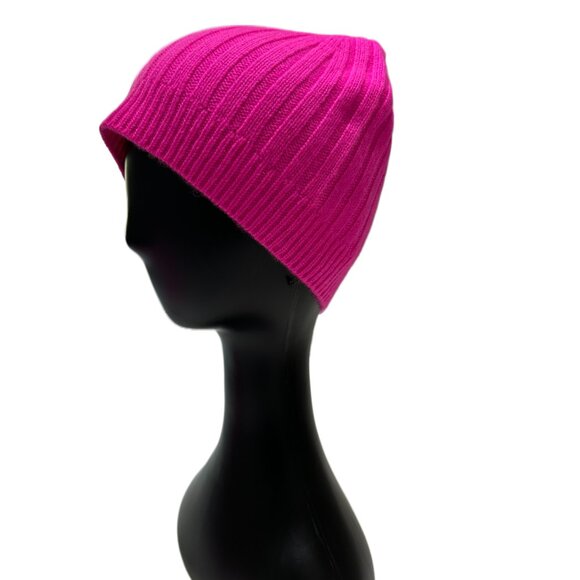 Talbots 100% Cashmere Rib Knit Beanie Hat – Neon Pink – NWT - Picture 3 of 5